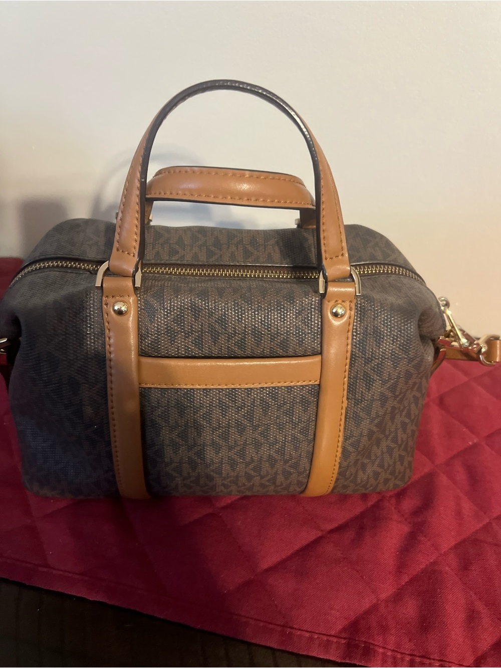 Michael Kors Brown Logo Satchel with Tan Leather Trim - Picture 3 of 5